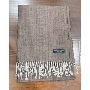 100% Cashmere Scarf Made in Scotland herringbone pattern beige/brown